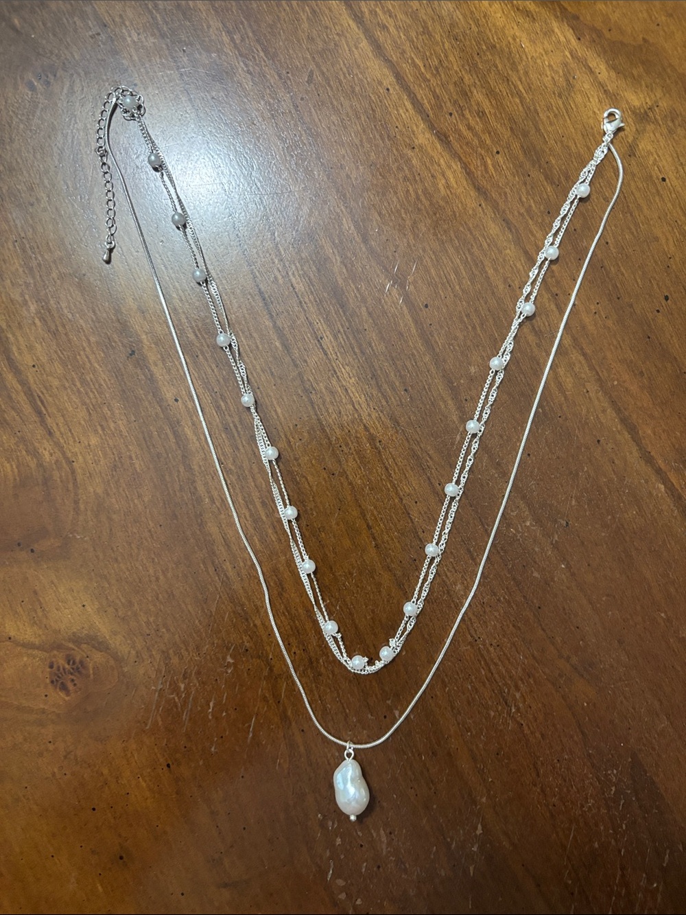 Silver Pearl Drop Necklace - Elegant White Pearl Pendant
